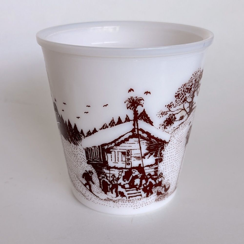 Milk Glass Jar Winter Scene By Amway White Brown 4” Vintage